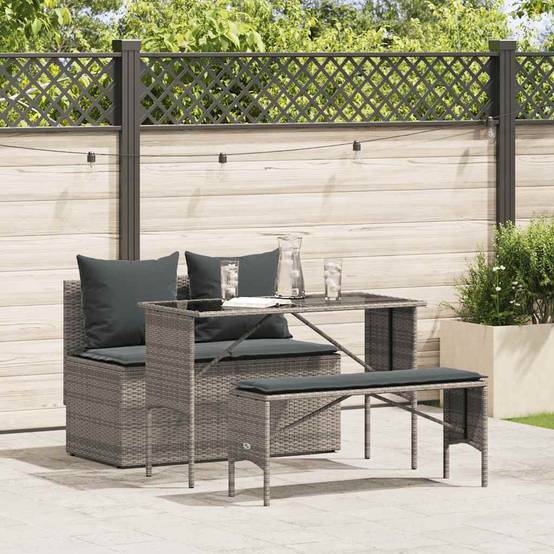 Salon de repas 3-4 places résine tressée avec banc canapé pour jardin Gris – ComfortXL Outdoor Living - Image 1