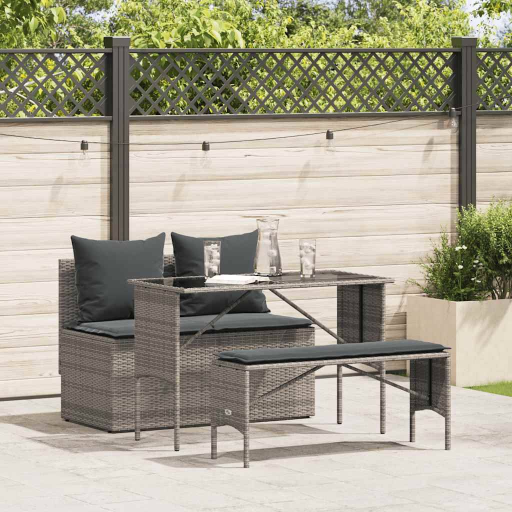 Salon de repas 3-4 places résine tressée avec banc canapé pour jardin Gris – ComfortXL Outdoor Living - Image 1