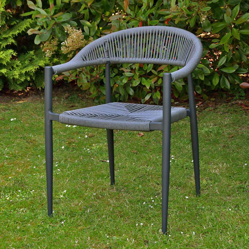 Fauteuil aluminium anthracite et corde tressée grise Casamance - Gecko Jardin - Image 1