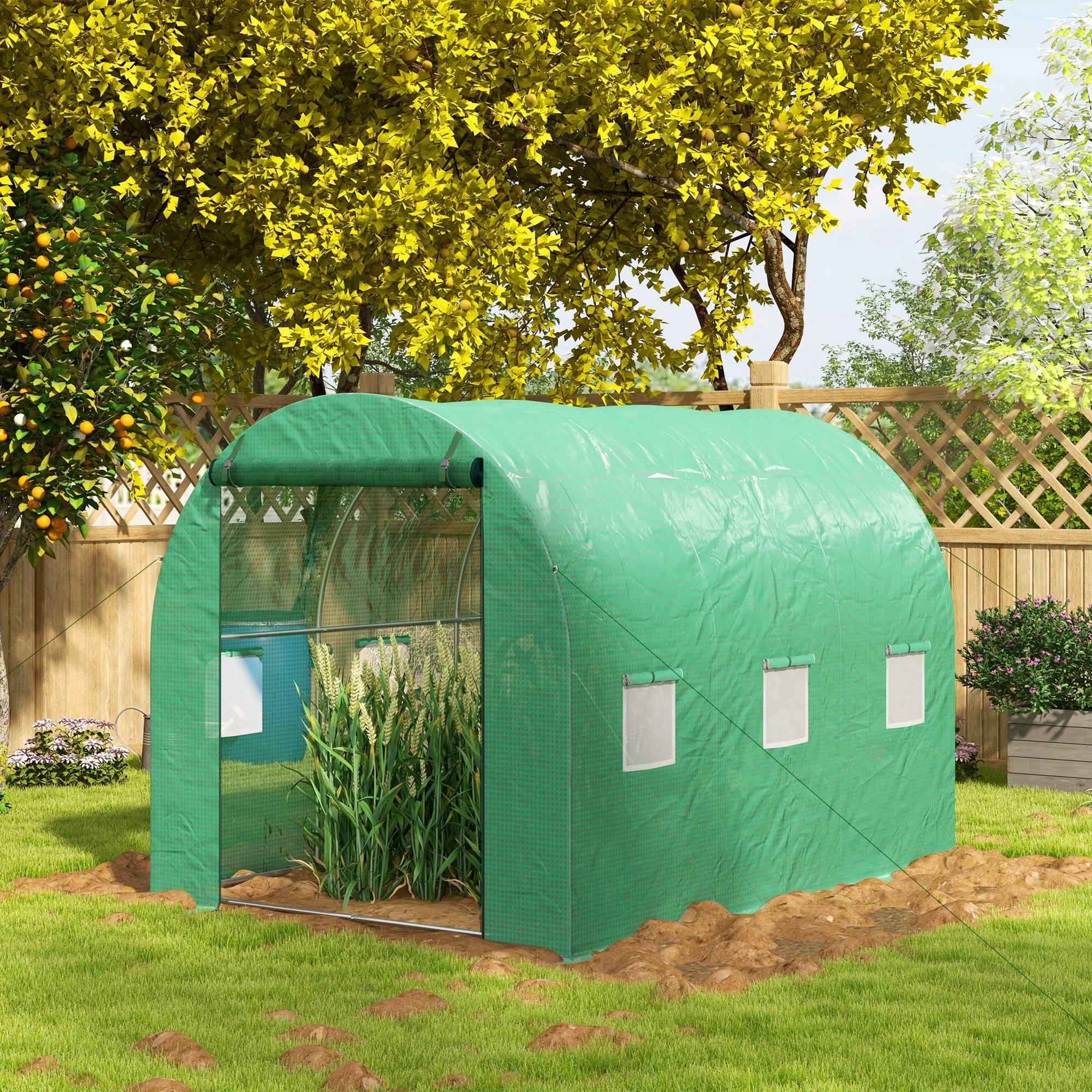 Sans Marque - Serre tunnel 3 m² système arrosage intégré 6 fenêtres porte enroulable serre potager verte - Image 4