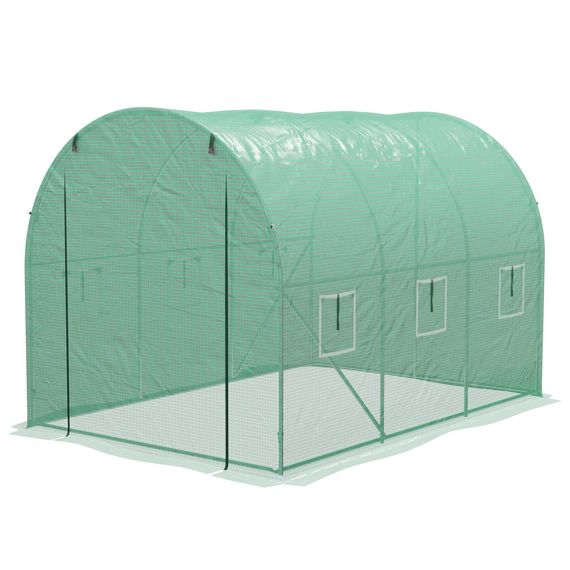 Sans Marque - Serre tunnel 3 m² système arrosage intégré 6 fenêtres porte enroulable serre potager verte - Image 2
