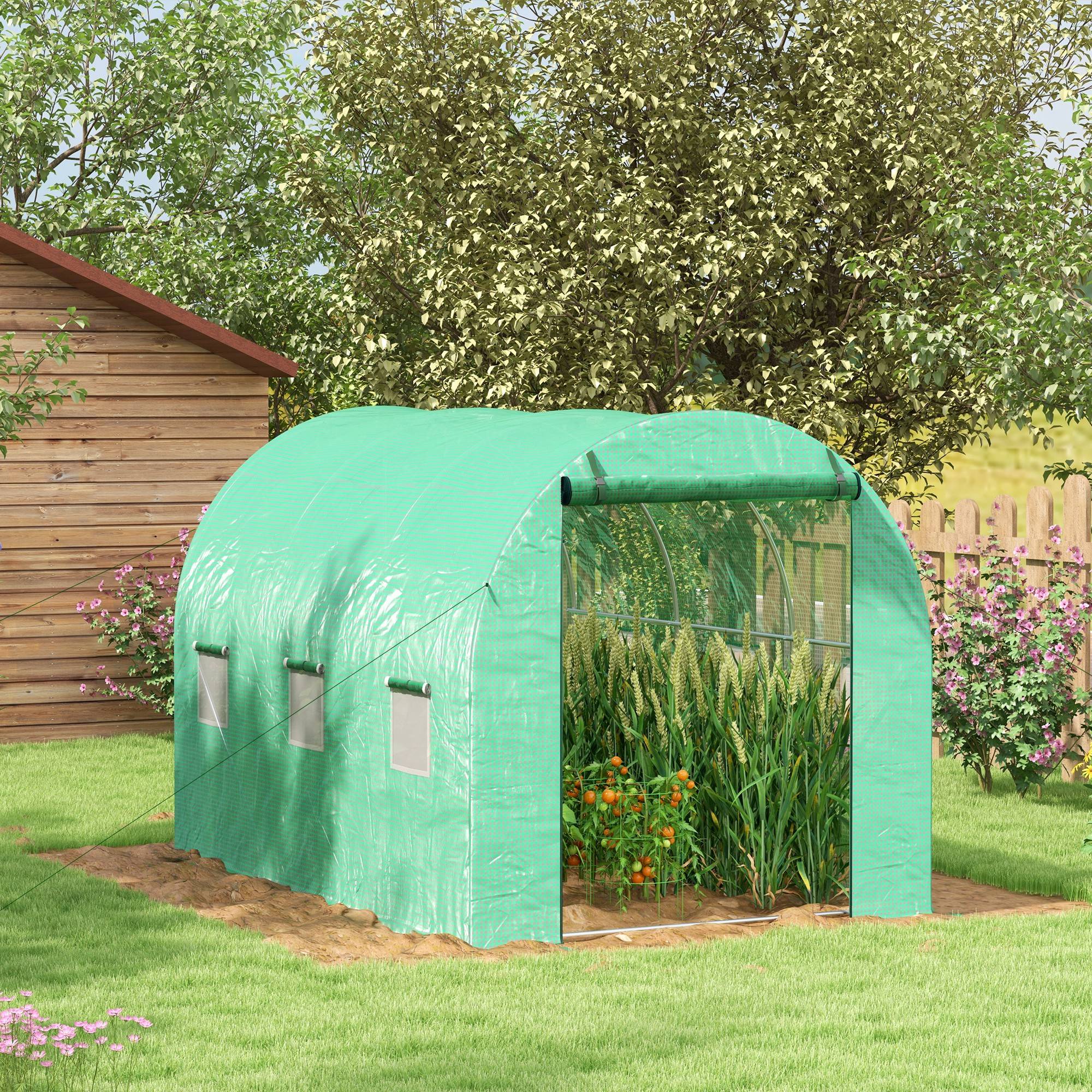 Sans Marque - Serre tunnel 3 m² système arrosage intégré 6 fenêtres porte enroulable serre potager verte - Image 3