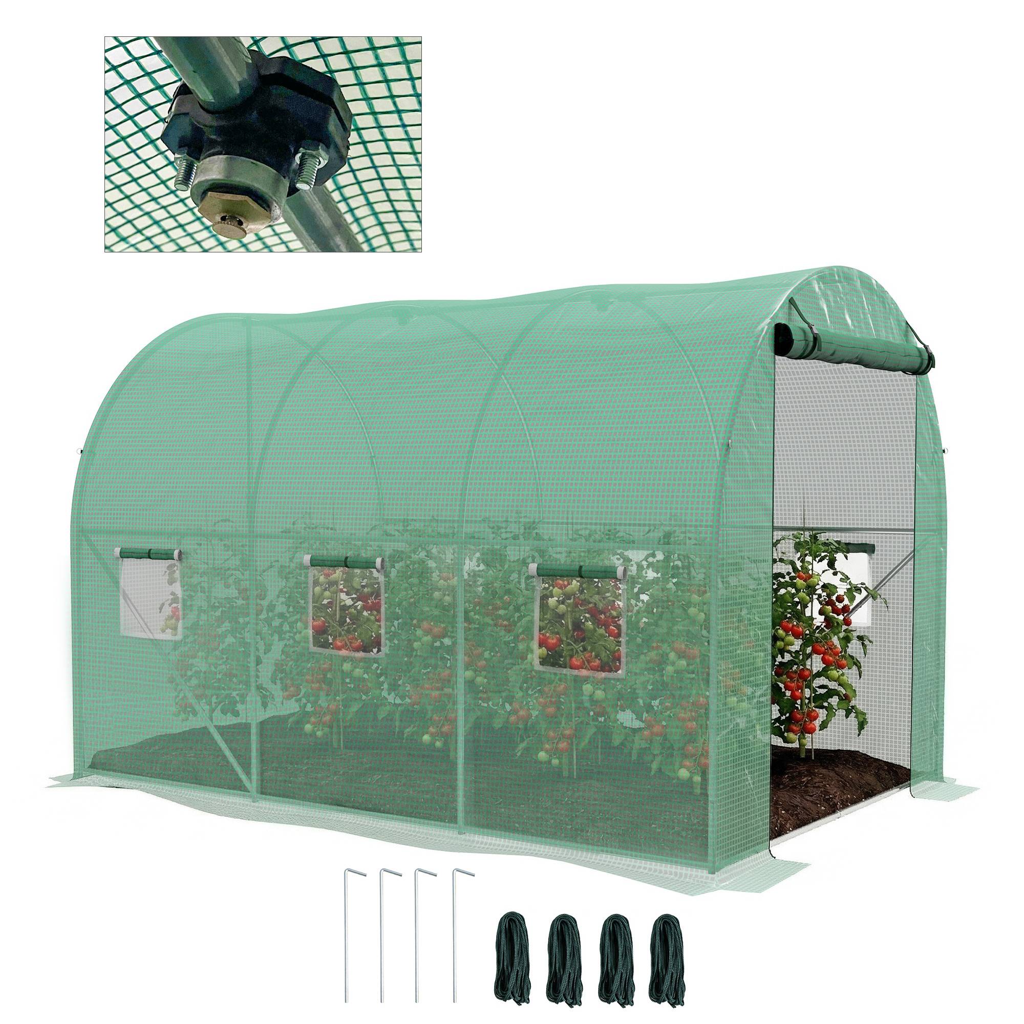 Sans Marque - Serre tunnel 3 m² système arrosage intégré 6 fenêtres porte enroulable serre potager verte - Image 1
