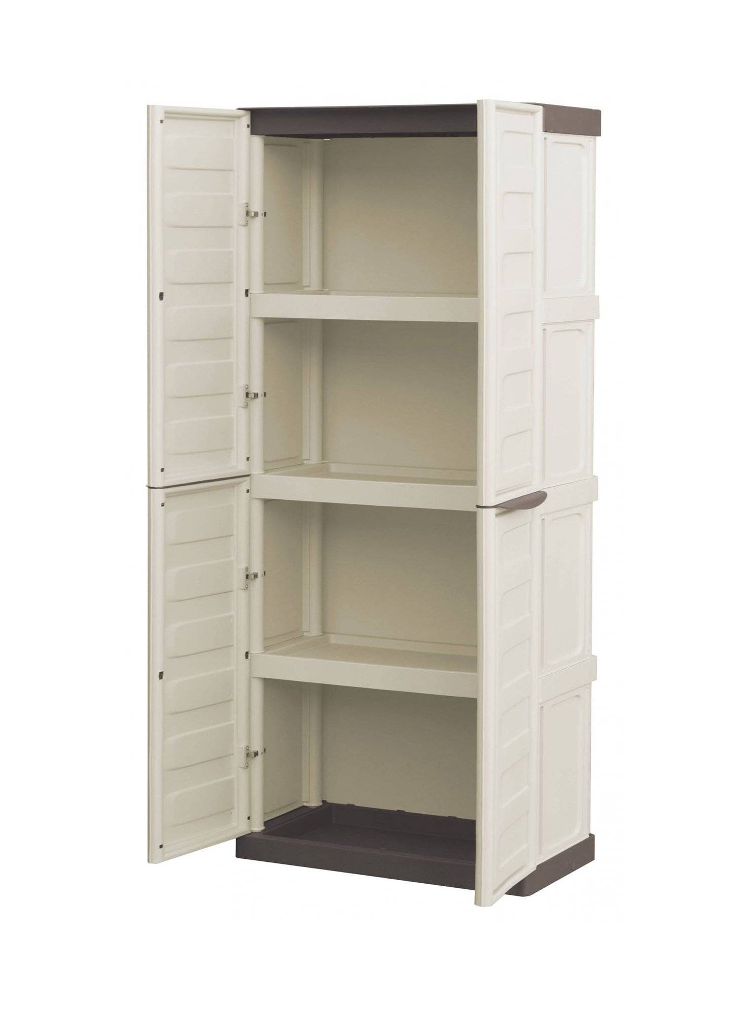 Dmora - Armoire d'extérieur Dbattistin, Armoire de balcon polyvalente, Armoire d'extérieur 2 portes, Beige et Marron, Finition Rayée, 70x39h165 cm - Dmora - Image 4