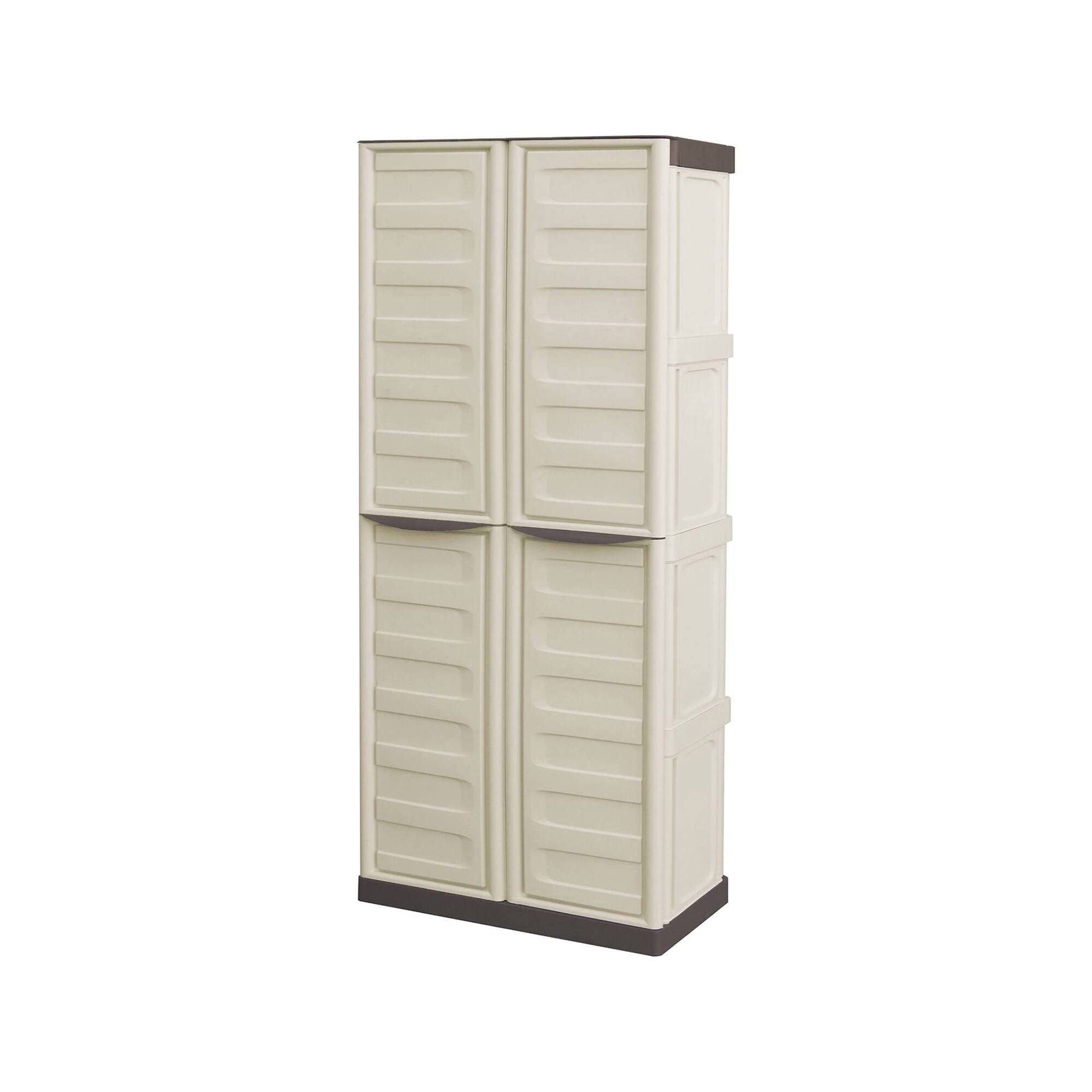 Dmora - Armoire d'extérieur Dbattistin, Armoire de balcon polyvalente, Armoire d'extérieur 2 portes, Beige et Marron, Finition Rayée, 70x39h165 cm - Dmora - Image 1