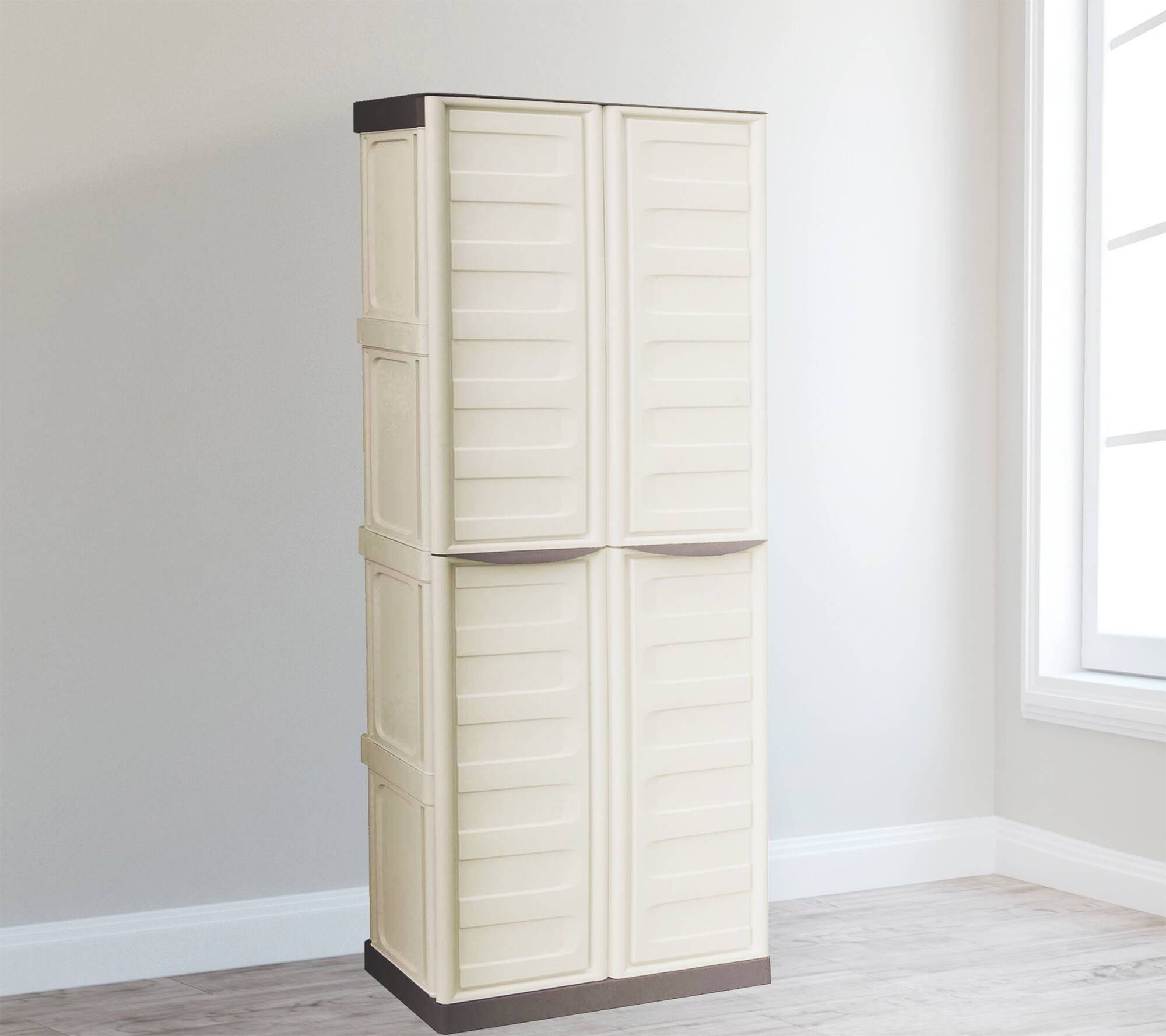 Dmora - Armoire d'extérieur Dbattistin, Armoire de balcon polyvalente, Armoire d'extérieur 2 portes, Beige et Marron, Finition Rayée, 70x39h165 cm - Dmora - Image 2