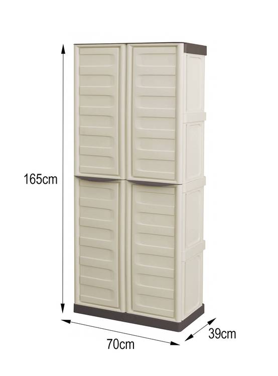 Dmora - Armoire d'extérieur Dbattistin, Armoire de balcon polyvalente, Armoire d'extérieur 2 portes, Beige et Marron, Finition Rayée, 70x39h165 cm - Dmora - Image 3