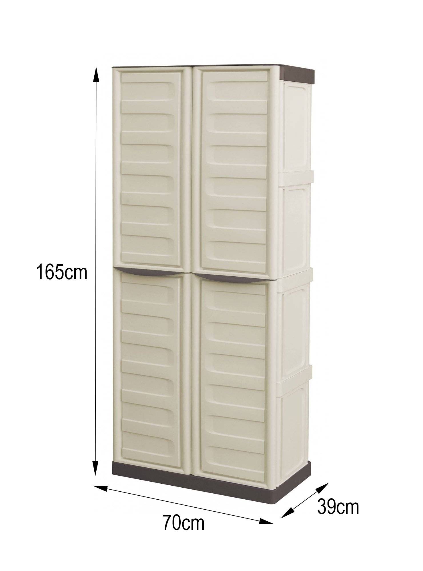 Dmora - Armoire d'extérieur Dbattistin, Armoire de balcon polyvalente, Armoire d'extérieur 2 portes, Beige et Marron, Finition Rayée, 70x39h165 cm - Dmora - Image 3
