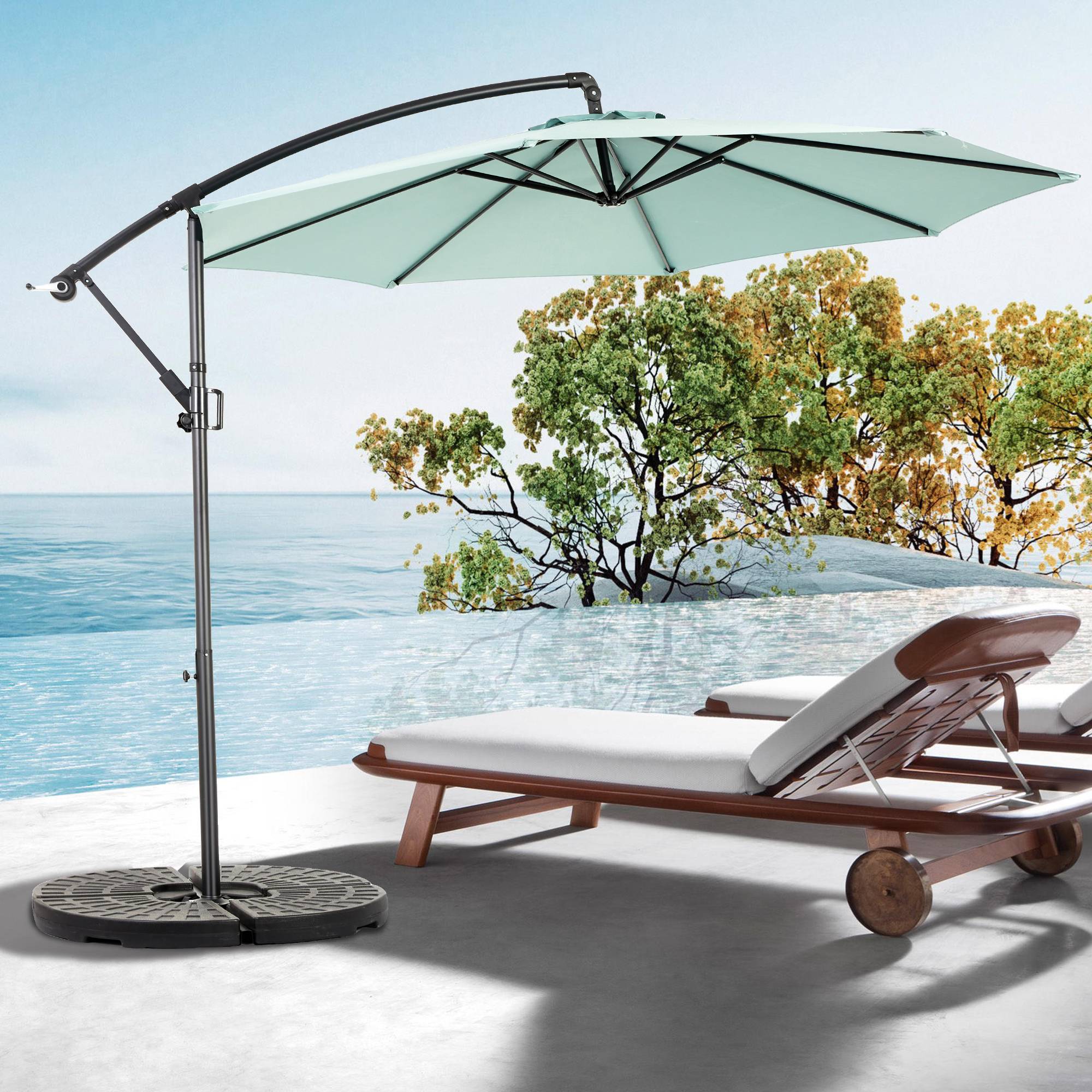 Parasol déporté 10ft à inclinaison facile, polyester vert clair, 8 baleines pour jardin et piscine (socle non fourni) - Image 1