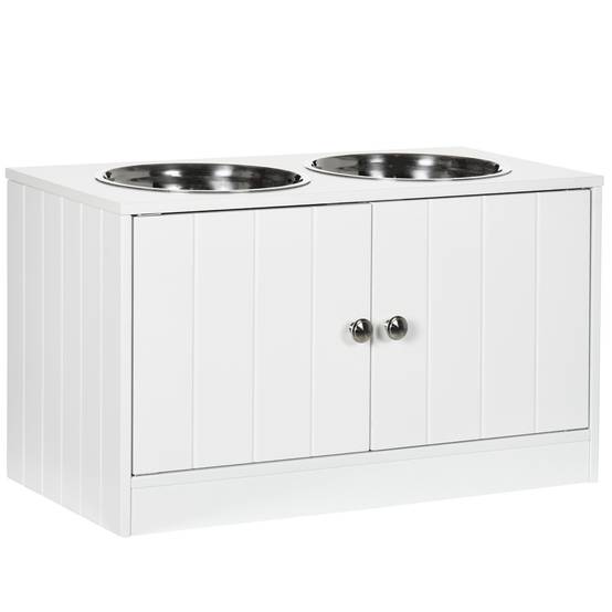 Station de Nourriture surélevée avec 2 bols en inox et rangement 60 x 30 x 35.5 cm - PANGIVO - Image 1