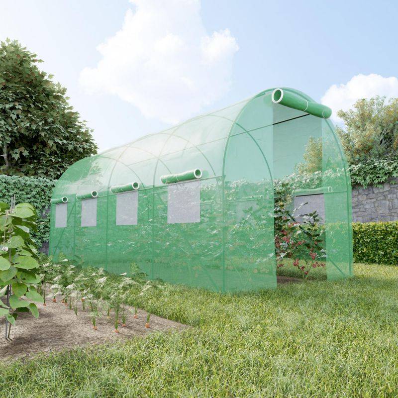 Serre de Jardin Tunnel 9m² - bâche armée - avec fenêtres latérales et porte zipée EUROSPEN - Image 6