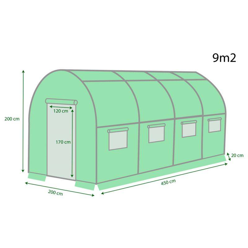 Serre de Jardin Tunnel 9m² - bâche armée - avec fenêtres latérales et porte zipée EUROSPEN - Image 2