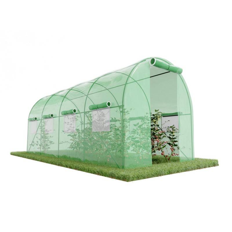 Serre de Jardin Tunnel 9m² - bâche armée - avec fenêtres latérales et porte zipée EUROSPEN