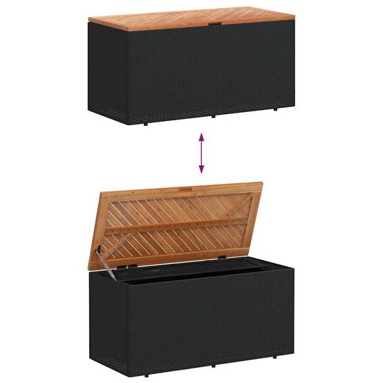 Banc Coffre de Jardin Résine Tressée Couvercle Bois d'Acacia Étanche Noir 110x50x54 cm – ComfortXL Outdoor Living - Image 7