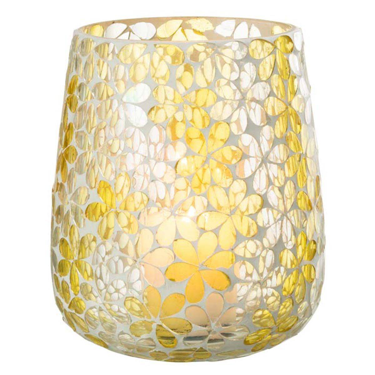 Photophore Design en Verre "Fleurs" 18cm Jaune - Image 2