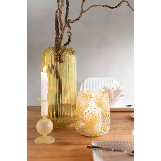 Photophore Design en Verre "Fleurs" 18cm Jaune - Image 4