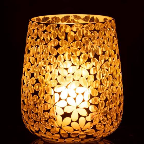 Photophore Design en Verre "Fleurs" 18cm Jaune - Image 3