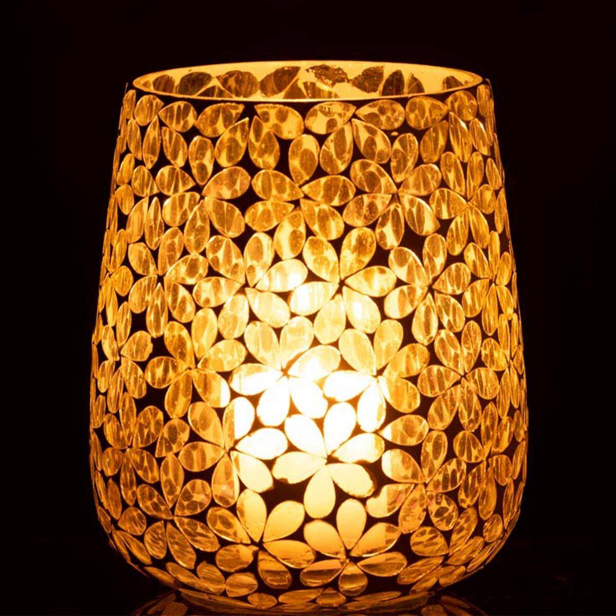 Photophore Design en Verre "Fleurs" 18cm Jaune - Image 3