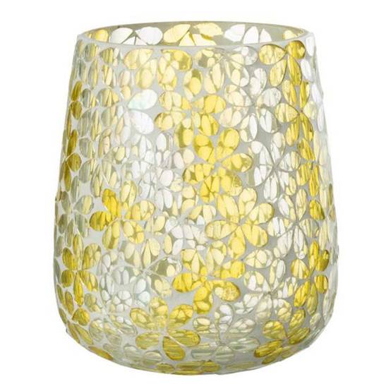 Photophore Design en Verre "Fleurs" 18cm Jaune - Image 1