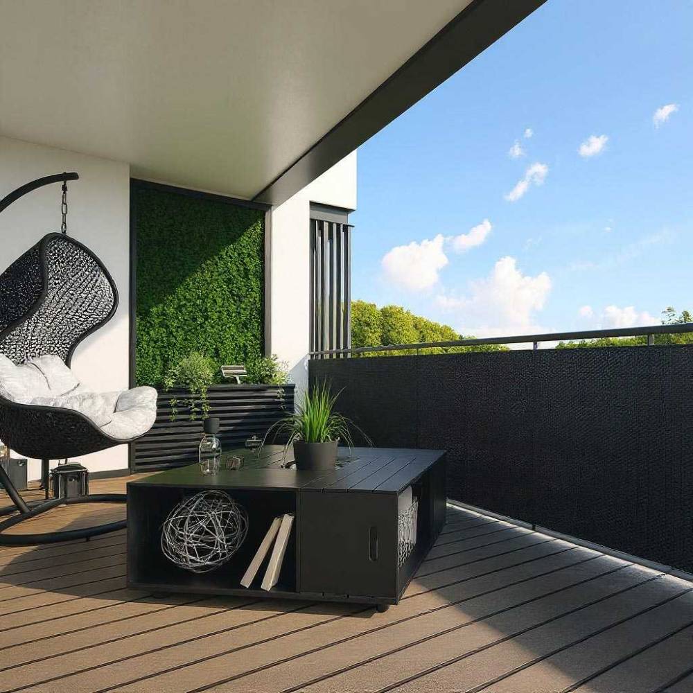 Rattan Art - Brise-vue en résine tressée pour balcon et clôture coloris noir 1 x 3 m - Image 2