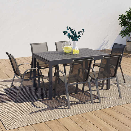 Salon de jardin POLY table extensible 135-270 CM et 12 chaises gris foncé - Image 6