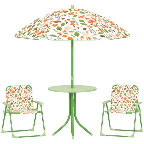 Ensemble de jardin pliable pour enfants avec 2 chaises, une table et un parasol réglable pour les enfants de 2 à 5 ans, vert - Image 1