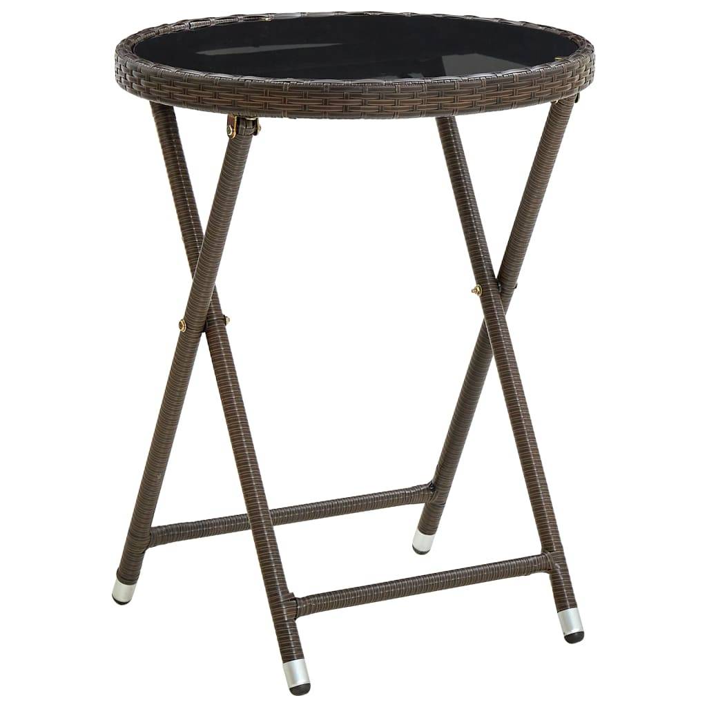 PANGIVO - Table à thé marron résine tressée et verre trempé 60 x 75 cm - PANGIVO - Image 1