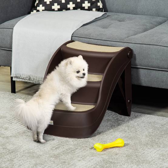 ComfortXL - Escalier pour chien et chat pliable en polypropylène marron 3 marches 49 x 38 x 38 cm pour lit et canapé antidérapant - Image 1