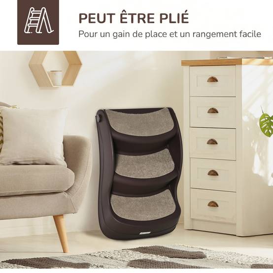 ComfortXL - Escalier pour chien et chat pliable en polypropylène marron 3 marches 49 x 38 x 38 cm pour lit et canapé antidérapant - Image 7