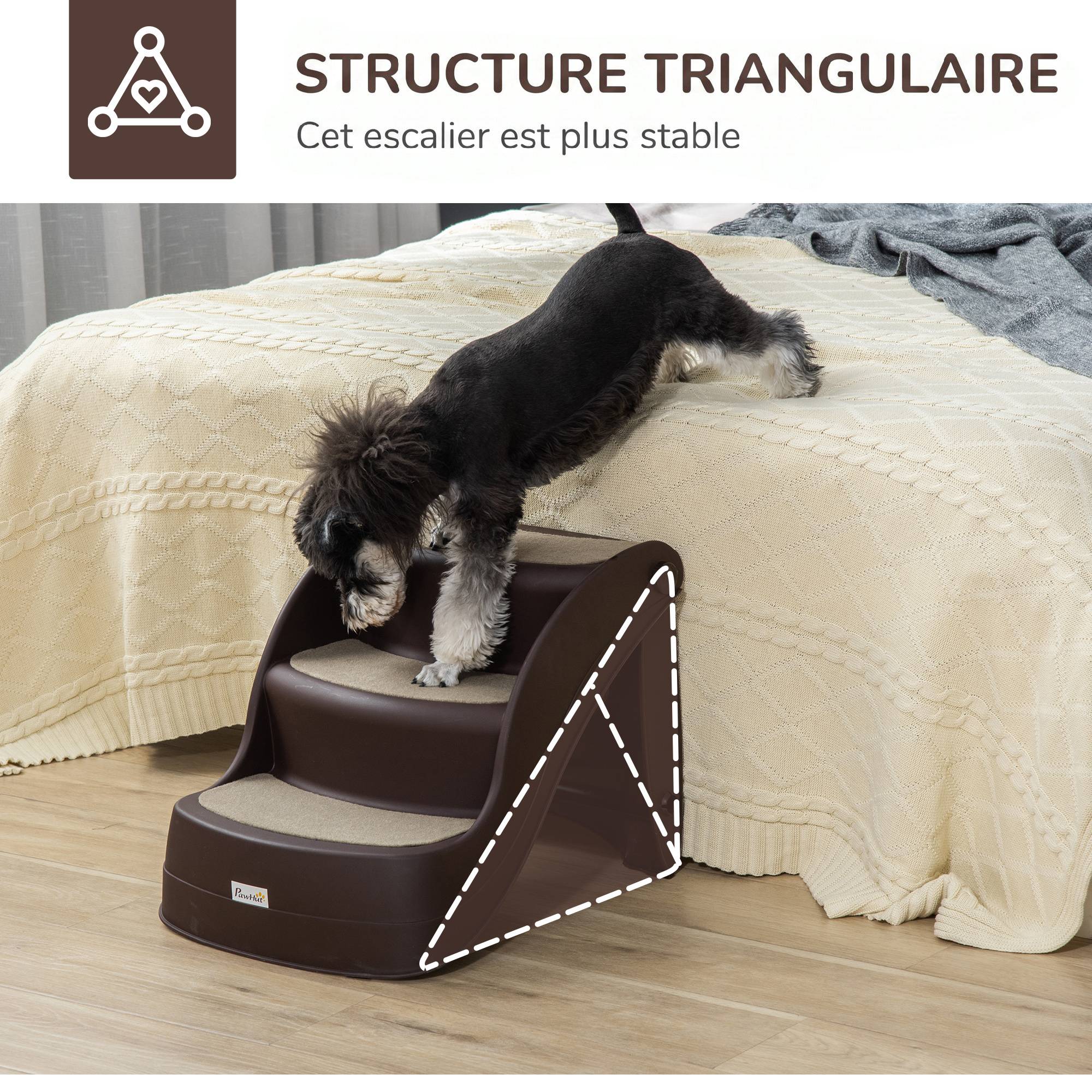ComfortXL - Escalier pour chien et chat pliable en polypropylène marron 3 marches 49 x 38 x 38 cm pour lit et canapé antidérapant - Image 6