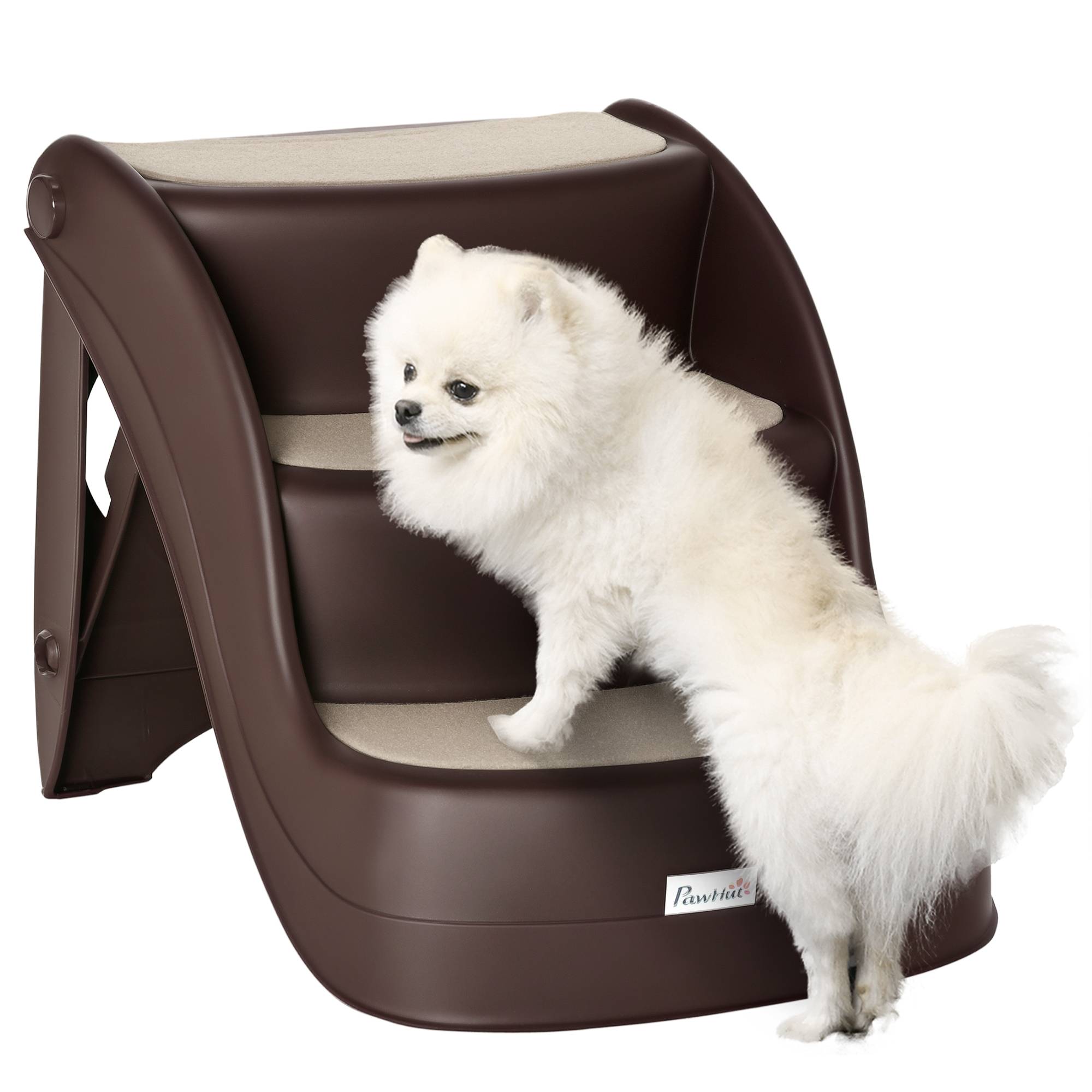 ComfortXL - Escalier pour chien et chat pliable en polypropylène marron 3 marches 49 x 38 x 38 cm pour lit et canapé antidérapant - Image 2