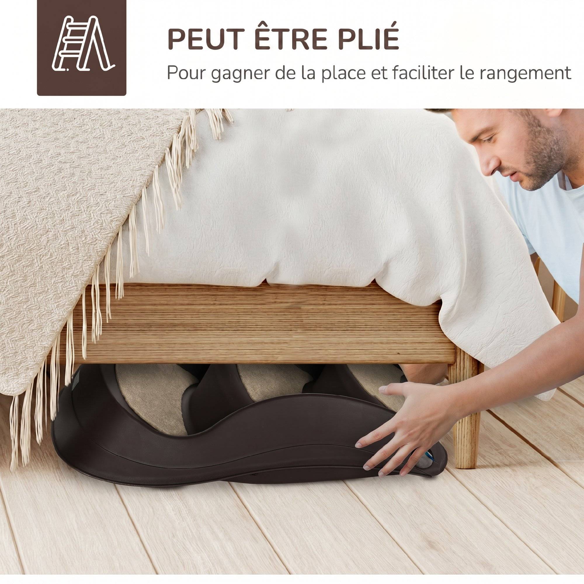 ComfortXL - Escalier pour chien et chat pliable en polypropylène marron 3 marches 49 x 38 x 38 cm pour lit et canapé antidérapant - Image 5