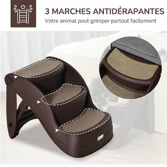 ComfortXL - Escalier pour chien et chat pliable en polypropylène marron 3 marches 49 x 38 x 38 cm pour lit et canapé antidérapant - Image 4