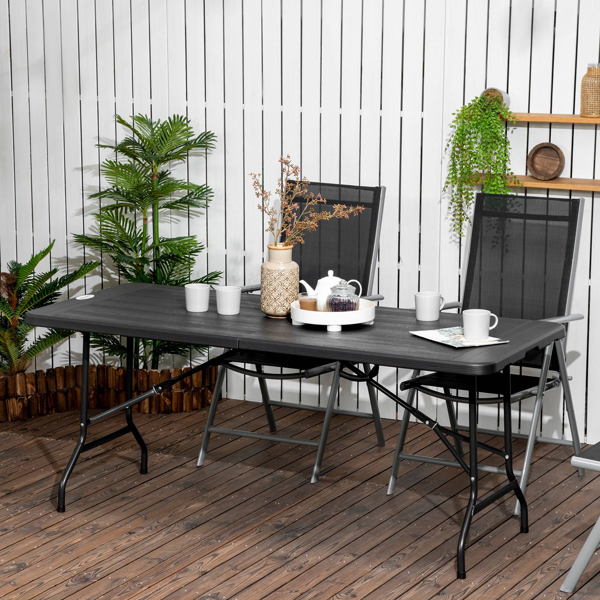 ComfortXL - Table de jardin pliante Acier HDPE Pique-nique Camping Effet bois 180cm Gris foncé - ComfortXL Outdoor Living - Image 4
