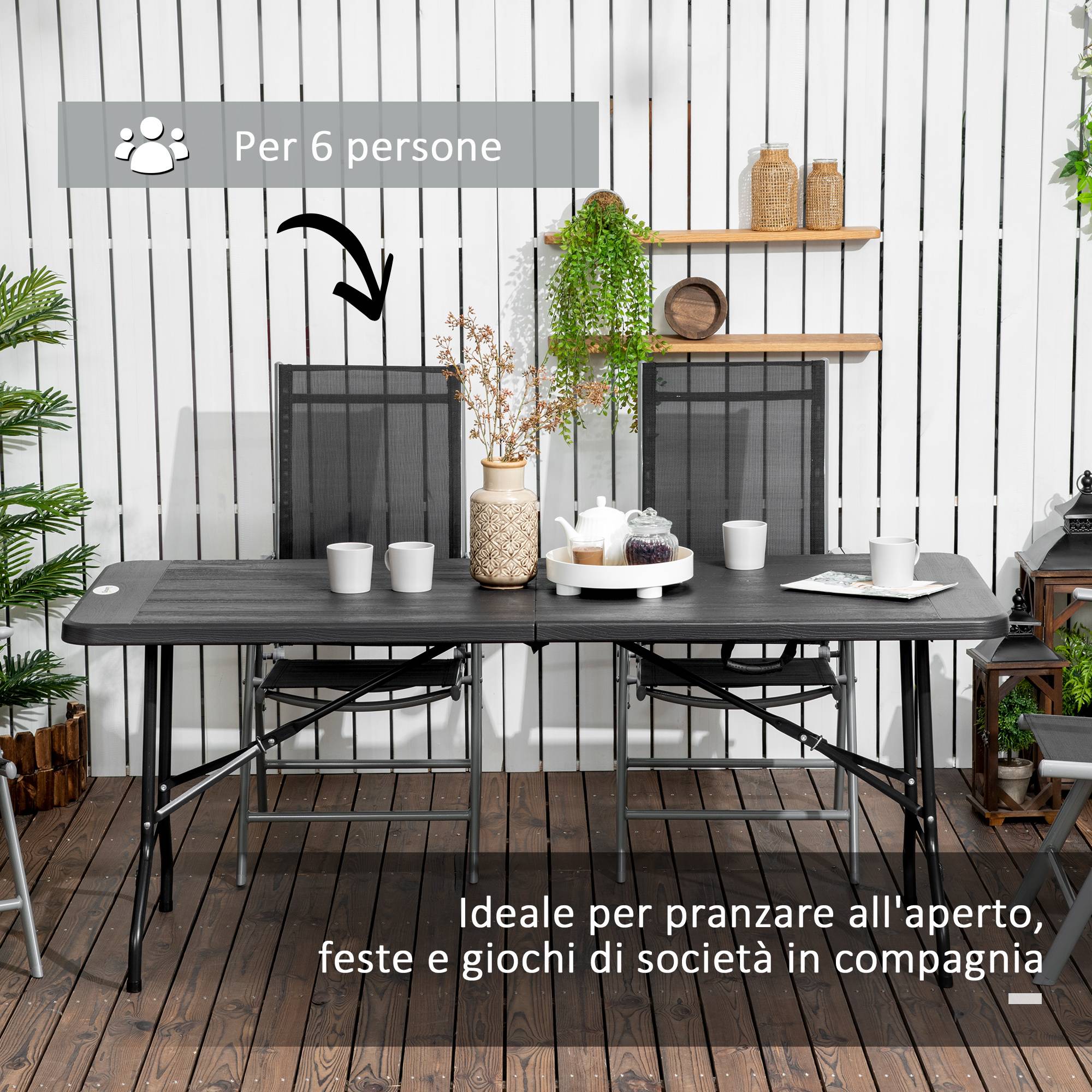 ComfortXL - Table de jardin pliante Acier HDPE Pique-nique Camping Effet bois 180cm Gris foncé - ComfortXL Outdoor Living - Image 6