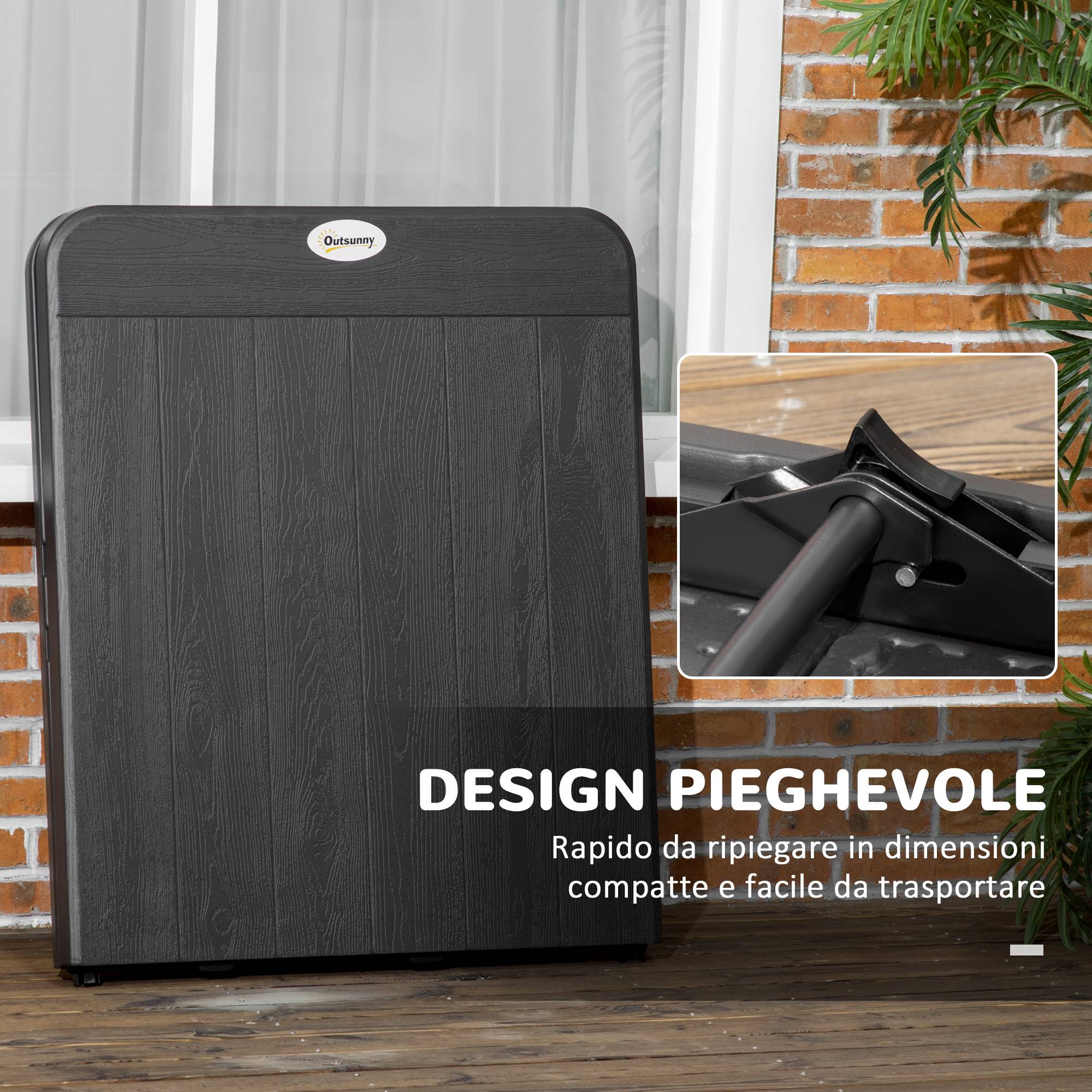 ComfortXL - Table de jardin pliante Acier HDPE Pique-nique Camping Effet bois 180cm Gris foncé - ComfortXL Outdoor Living - Image 8