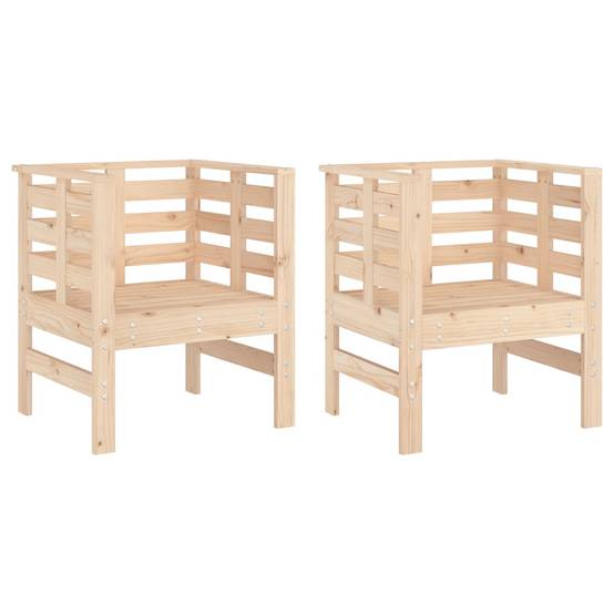 Fauteuils Bas de Jardin en Bois de Pin Massif Brut Design à Lattes Lot de 2 Naturel – ComfortXL Outdoor Living - Image 2