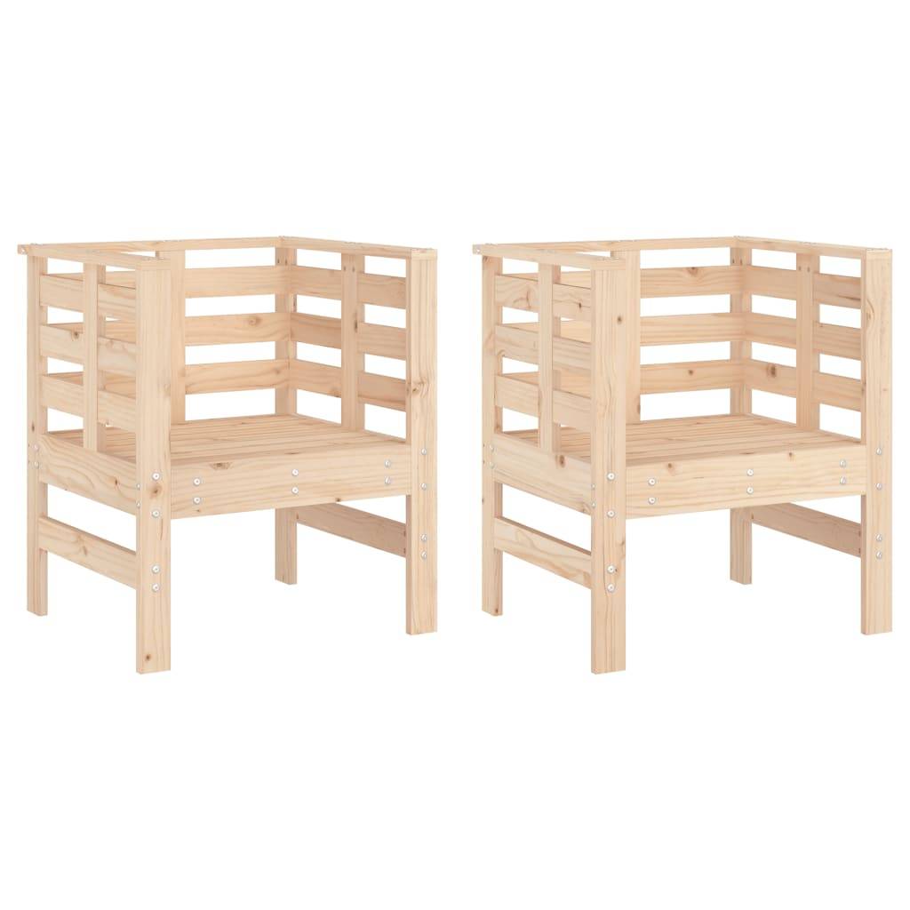 Fauteuils Bas de Jardin en Bois de Pin Massif Brut Design à Lattes Lot de 2 Naturel – ComfortXL Outdoor Living - Image 2