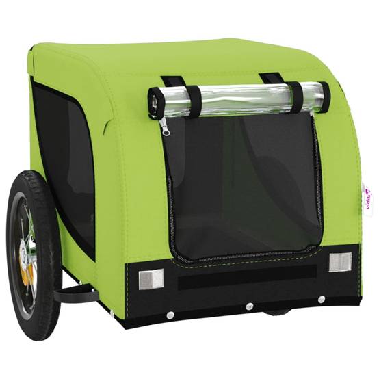 Remorque de vélo pour animaux fer et tissu vert et noir 124 x 53 x 53 cm - PANGIVO - Image 4