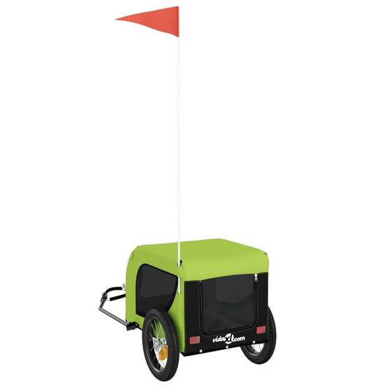 Remorque de vélo pour animaux fer et tissu vert et noir 124 x 53 x 53 cm - PANGIVO - Image 7