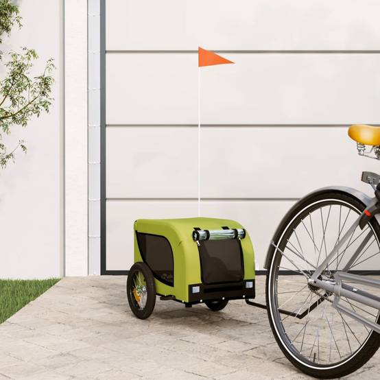 Remorque de vélo pour animaux fer et tissu vert et noir 124 x 53 x 53 cm - PANGIVO - Image 1
