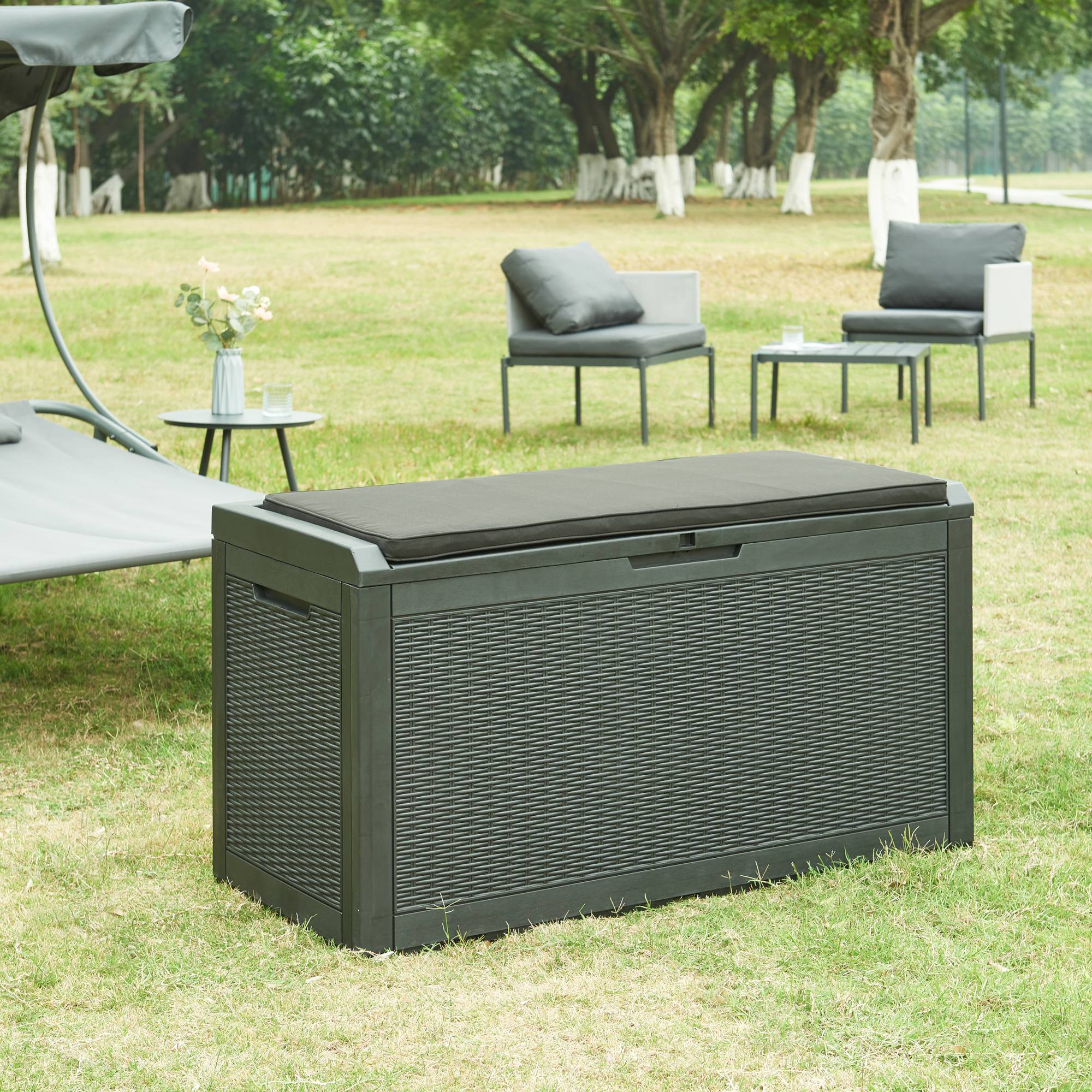 Casa.Pro - Coffre de jardin Atella 122 x 55 x 65 cm noir effet rotin casa.pro - Image 2