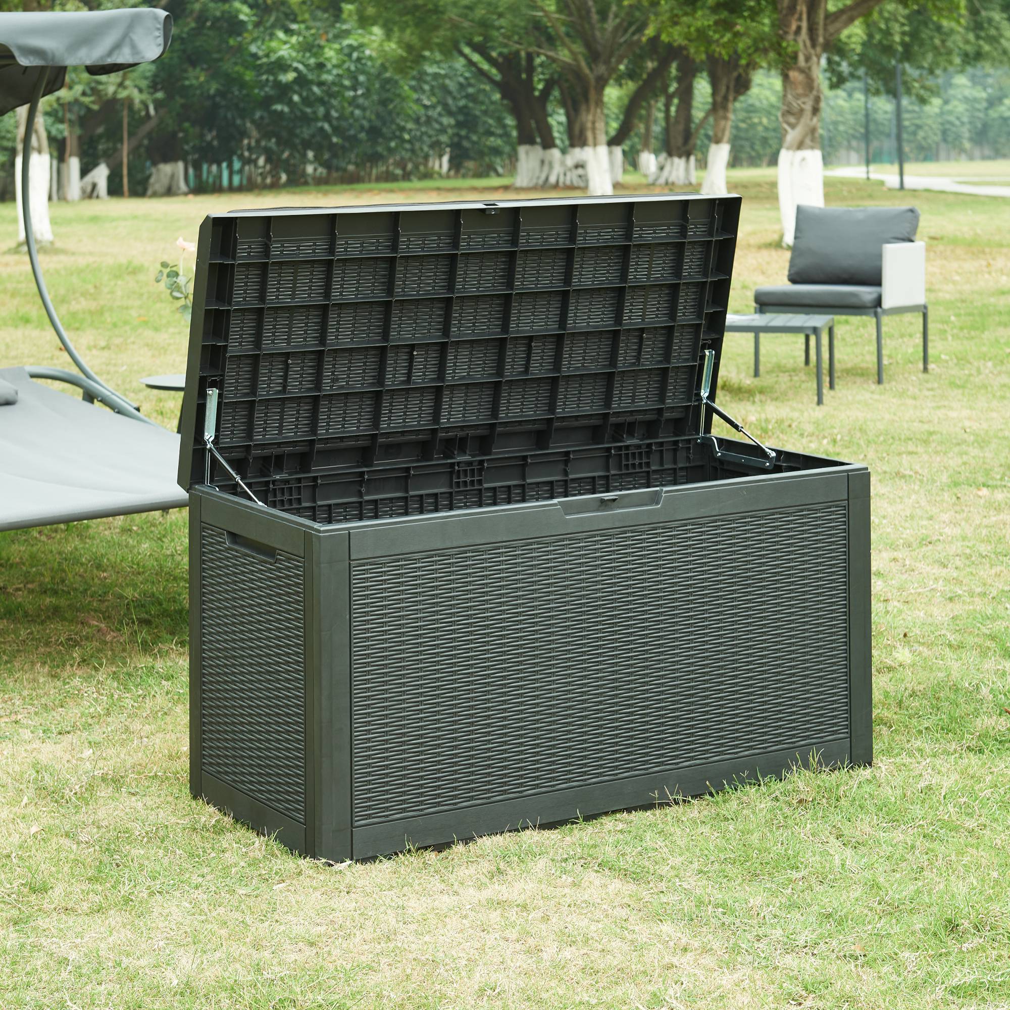 Casa.Pro - Coffre de jardin Atella 122 x 55 x 65 cm noir effet rotin casa.pro - Image 3