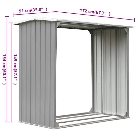 Abri à bûches Acier Galvanisé pour Jardin Stockage Bois 172x91x154 cm Gris - ComfortXL Outdoor Living - Image 6