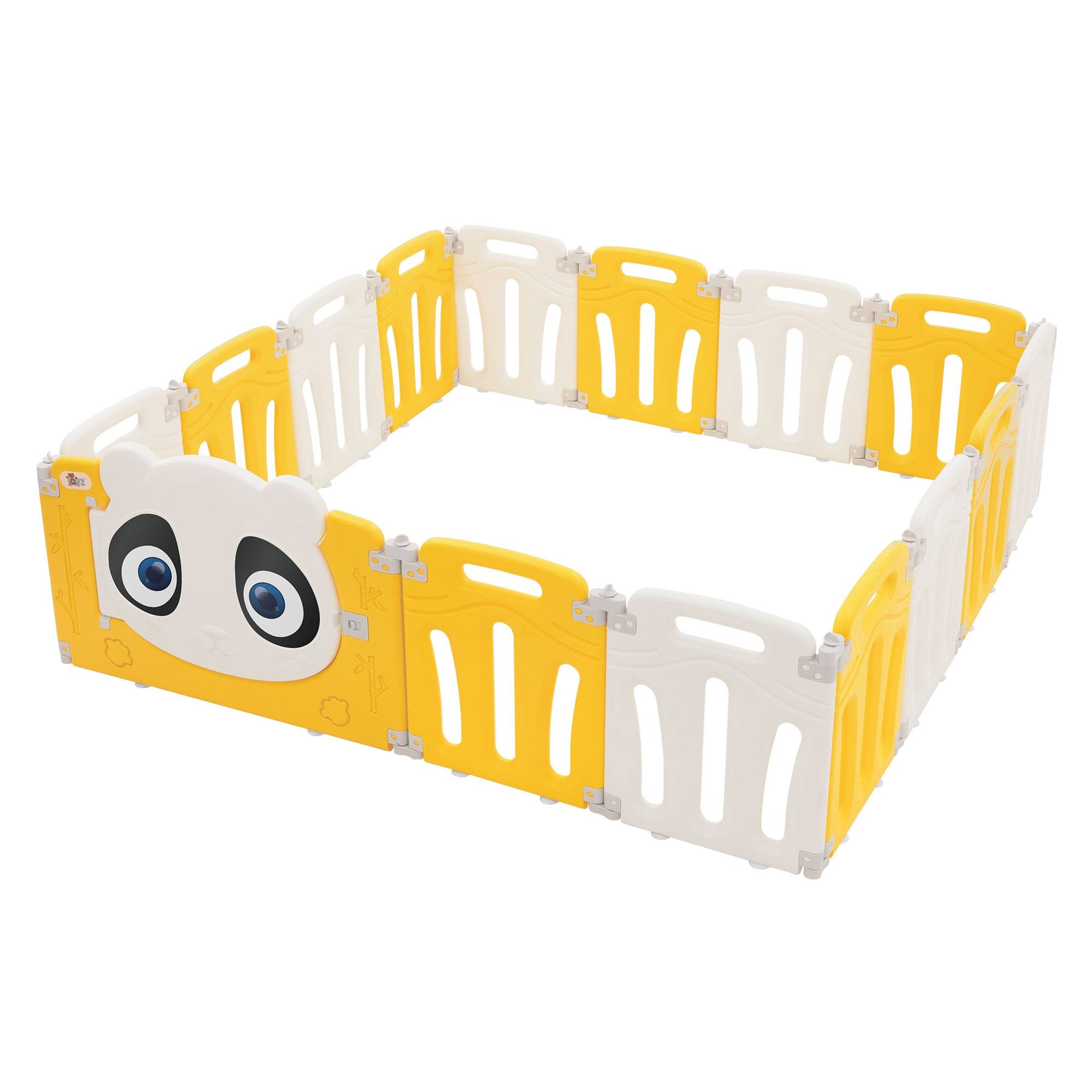 Parc bébé 640 cm 160x160 cm blanc-jeune avec 15 panneaux en plastique HDPE design Panda coins arrondis et surfaces lisses barrière extérieure sécurité - Image 1