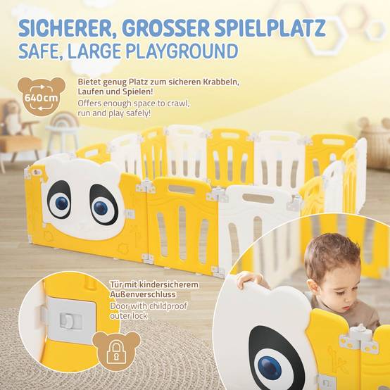 Parc bébé 640 cm 160x160 cm blanc-jeune avec 15 panneaux en plastique HDPE design Panda coins arrondis et surfaces lisses barrière extérieure sécurité - Image 5