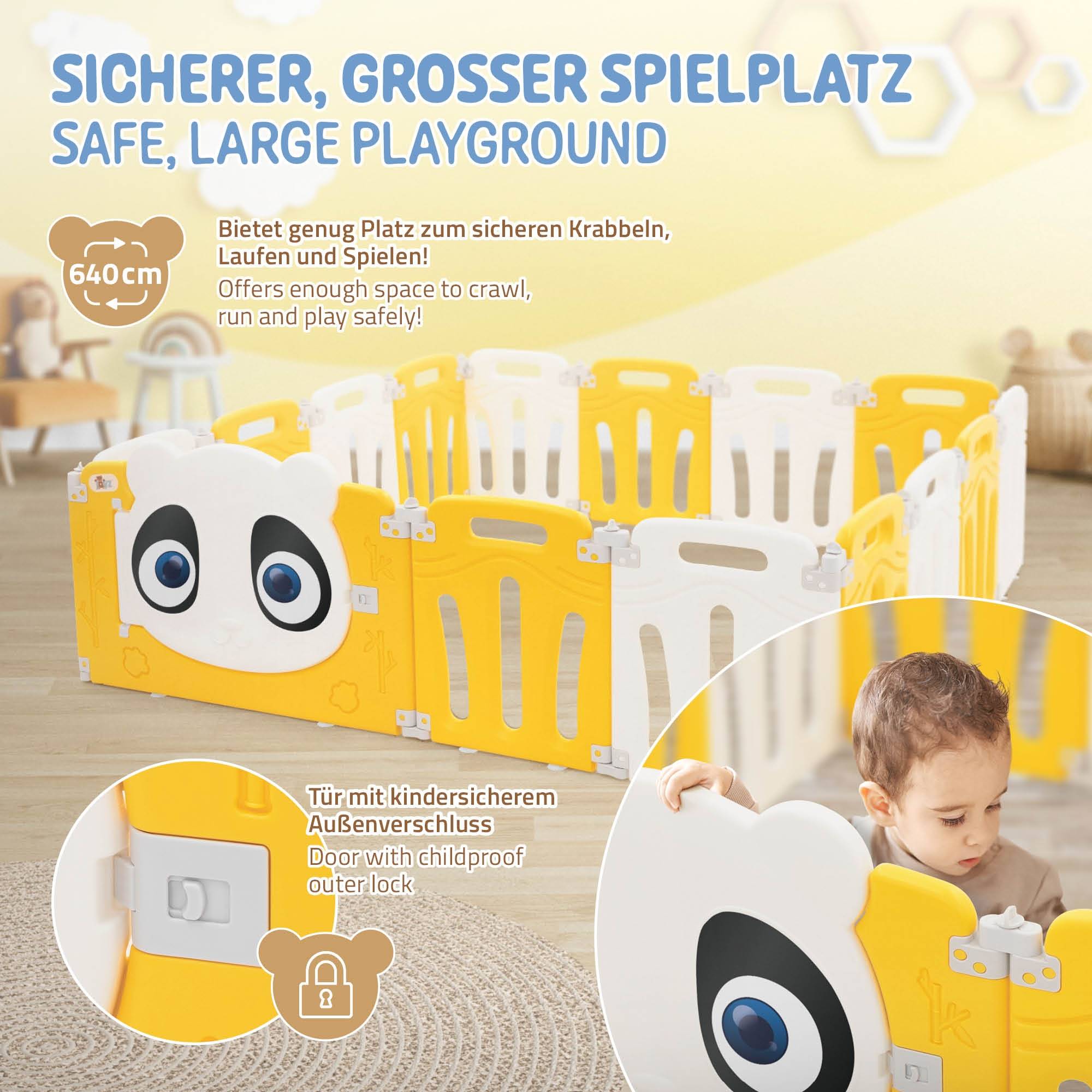 Parc bébé 640 cm 160x160 cm blanc-jeune avec 15 panneaux en plastique HDPE design Panda coins arrondis et surfaces lisses barrière extérieure sécurité - Image 5