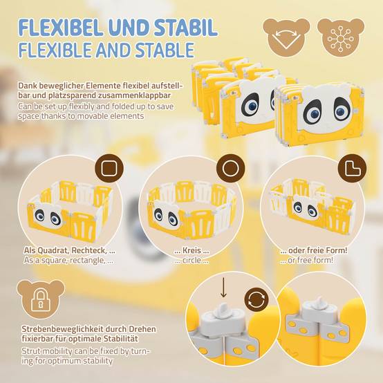 Parc bébé 640 cm 160x160 cm blanc-jeune avec 15 panneaux en plastique HDPE design Panda coins arrondis et surfaces lisses barrière extérieure sécurité - Image 4