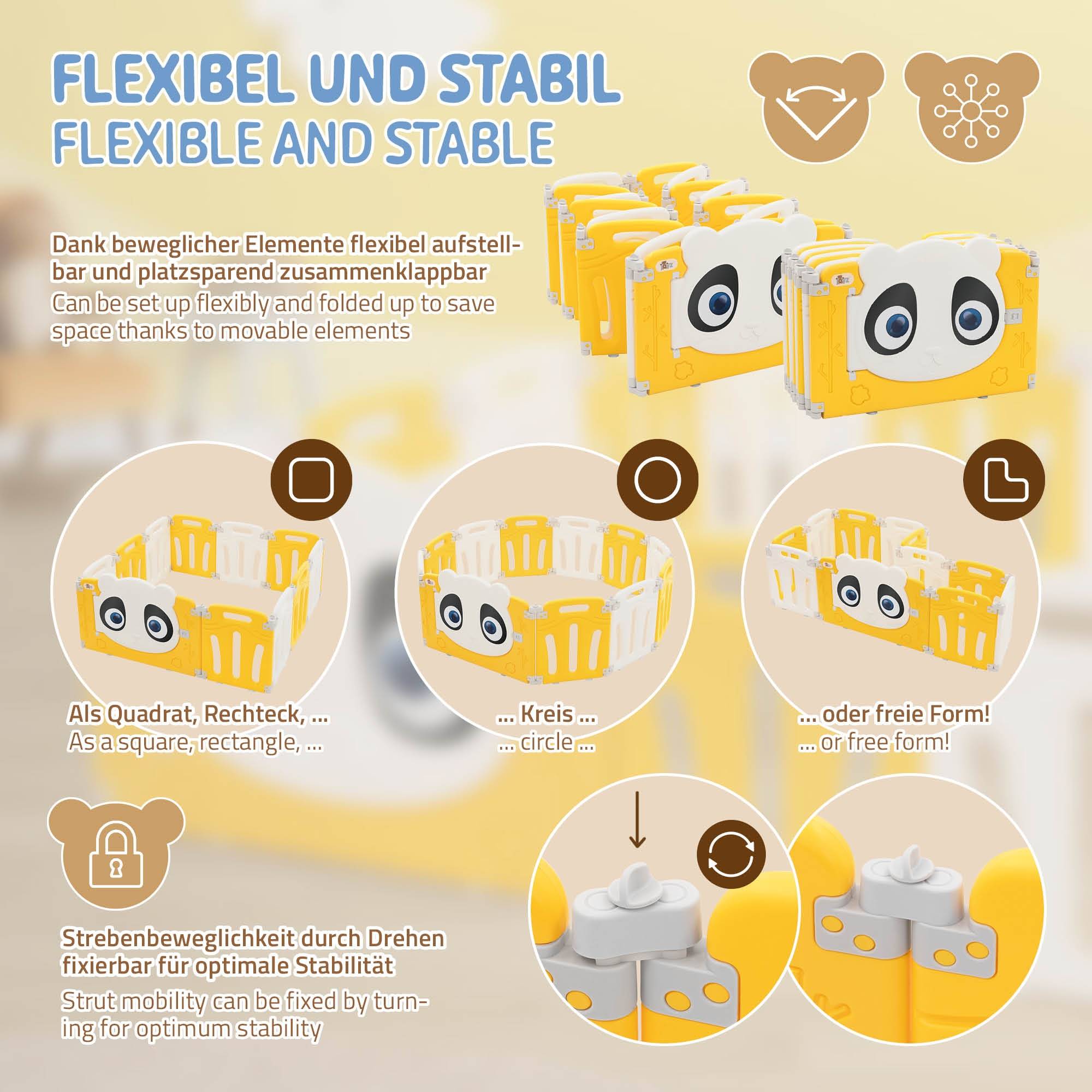 Parc bébé 640 cm 160x160 cm blanc-jeune avec 15 panneaux en plastique HDPE design Panda coins arrondis et surfaces lisses barrière extérieure sécurité - Image 4