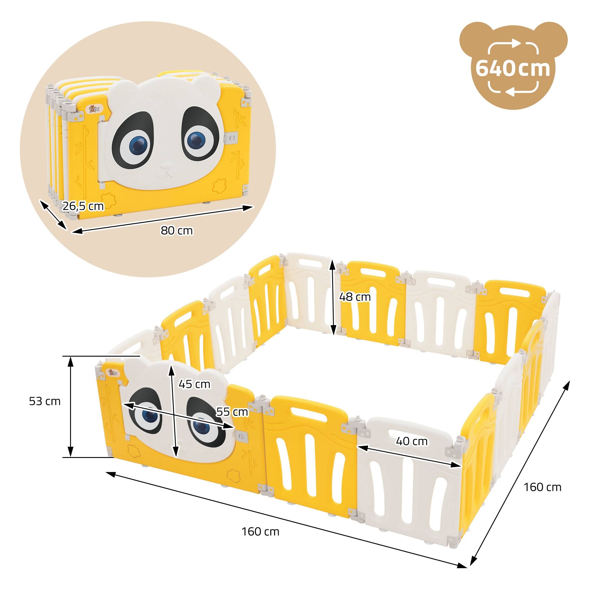 Parc bébé 640 cm 160x160 cm blanc-jeune avec 15 panneaux en plastique HDPE design Panda coins arrondis et surfaces lisses barrière extérieure sécurité - Image 7
